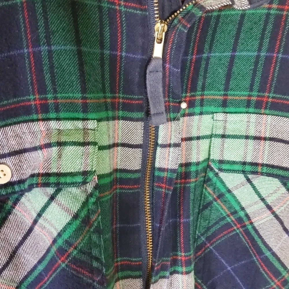 J. Crew Navy and Green Plaid Shirt Size M